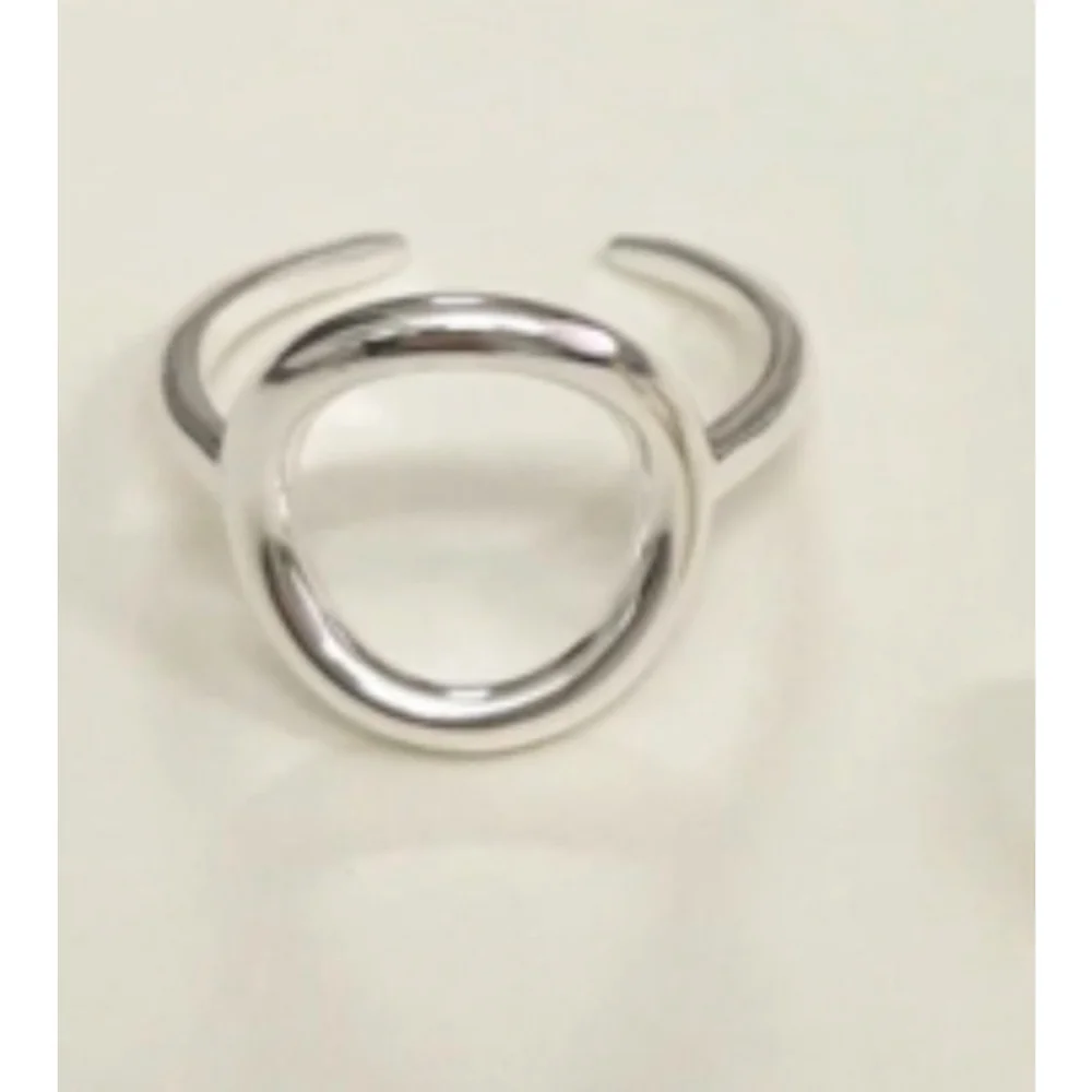 Unisex Geometric Open Circle‎ Karma Ring, White Gold Plated S925, Adjustable